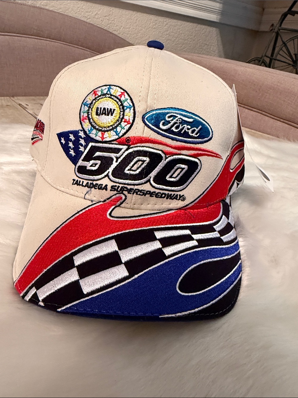 Talladega Super Speedway 2007 Ford White Cap with Red, Blue & Black Racing
